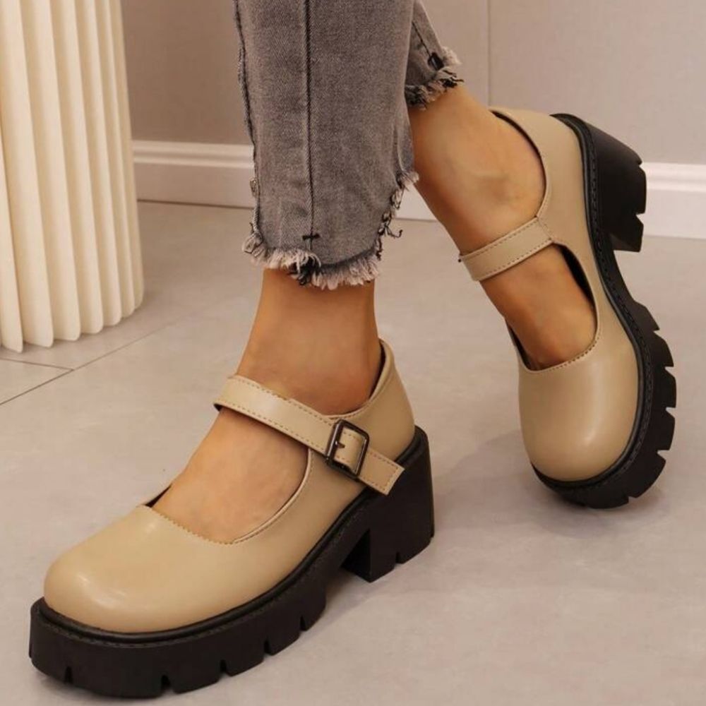 BRAND NEW YVO MARY-JANE  WOMEN'S, BUCKLE DETAIL PLATFORM WEDGE PUMP
